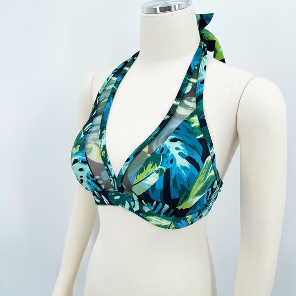 SWIMSUITS FOR ALL Mesh Floral Halter Bikini Top - Picture 3 of 9